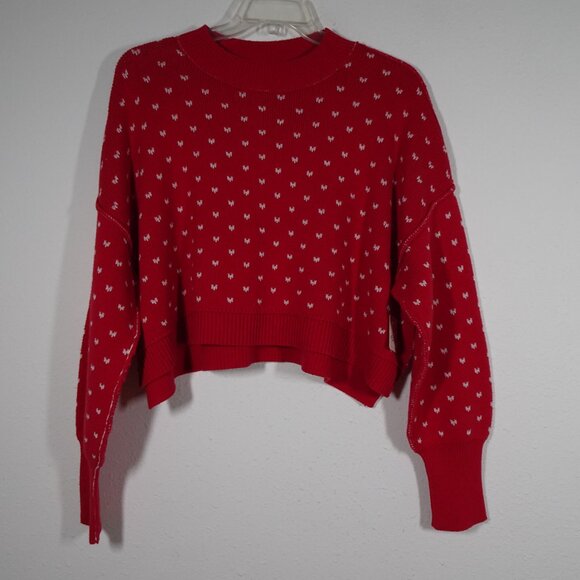 Free People Cropped Sweater Women's Size S Red Easy Street Patterned Boxy - Picture 2 of 9